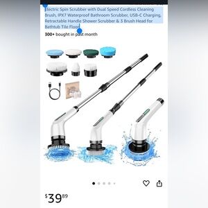 Electric Spin Scrubber with Dual Speed Cordless Cleaning Brush,